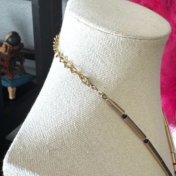 Vintage Dicrotic Glass Blue and Gold Necklace - Picture 9 of 10